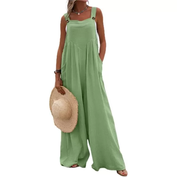 IDEALSANXUN Wide Leg Overalls for Womens Boho Comfy Baggy Loose Jumpsuits RomperGreen