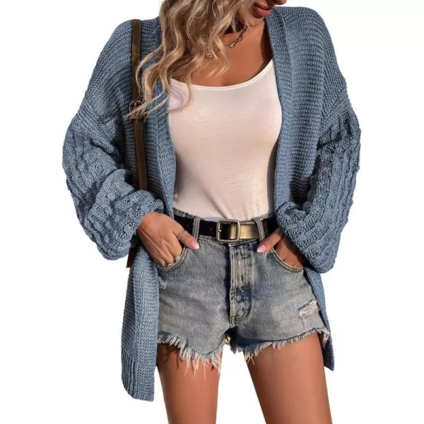 IDEALSANXUN Women Cardigan Sweater Oversized Balloon Sleeve V Neck Lightweight Casual Knit Pullover TopsBlue