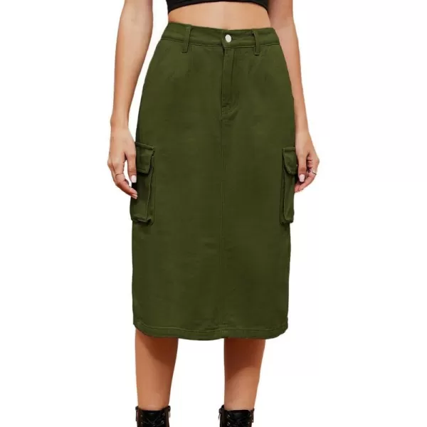 IDEALSANXUN Women Long Cargo Skirt Fashion 2023 High Waisted Y2K Jean Denim Midi Skirts with SlitArmy