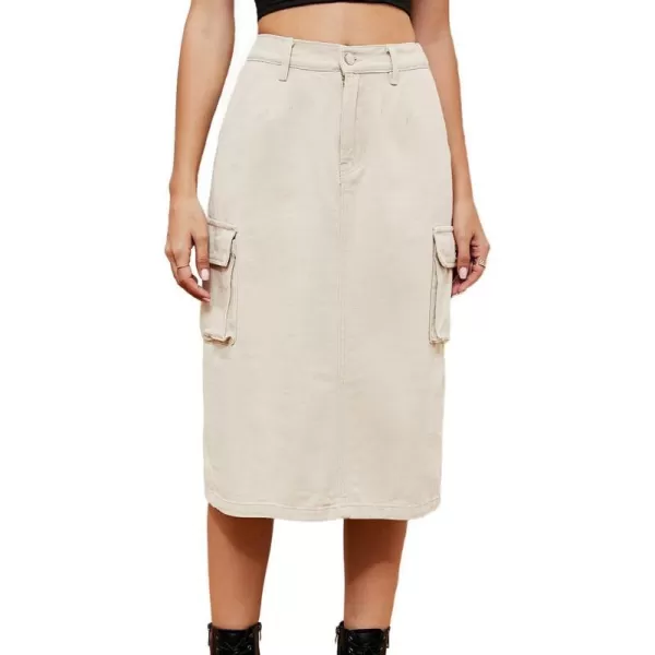 IDEALSANXUN Women Long Cargo Skirt Fashion 2023 High Waisted Y2K Jean Denim Midi Skirts with SlitKhaki