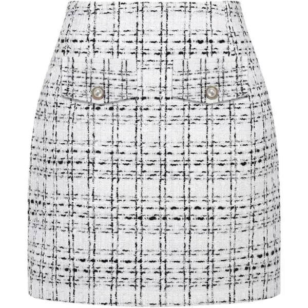 IDEALSANXUN Women Plaid Mini Skirts Trendy High Waisted Bodycon Pencil Wool Short SkirtsWhite