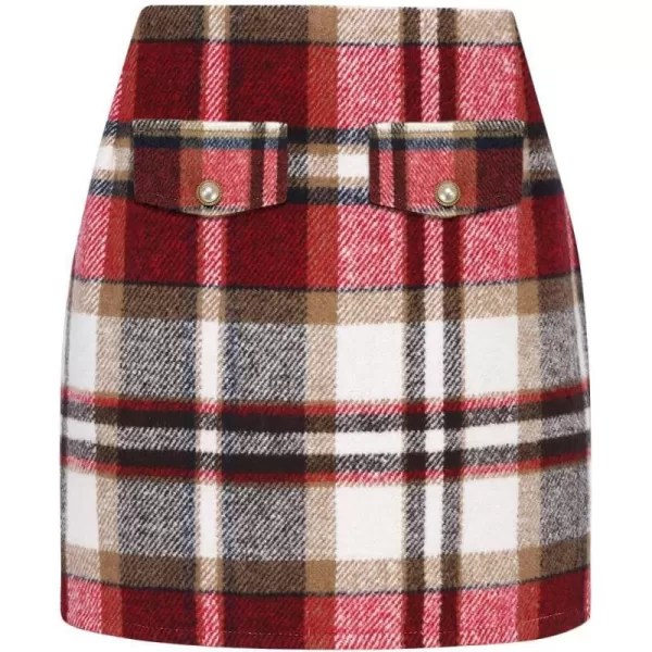 IDEALSANXUN Women Plaid Mini Skirts Trendy High Waisted Bodycon Pencil Wool Short SkirtsWine