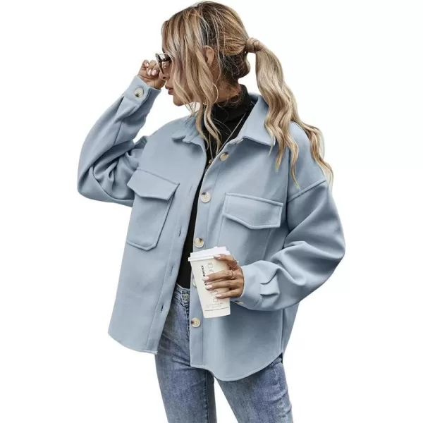 IDEALSANXUN Womens Button Down Thick Wool Shackets Casual Loose Shirt JacketsBlue