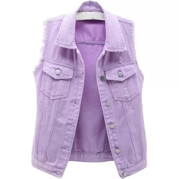 IDEALSANXUN Womens Casual Ripped Denim Vest WaistcoatPurple