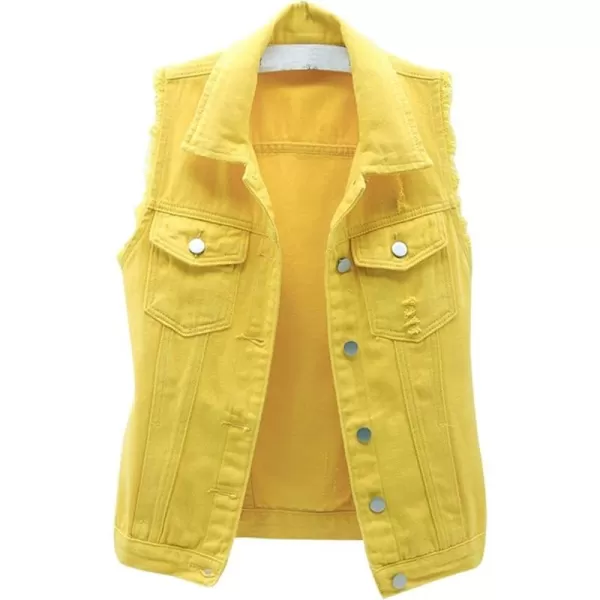 IDEALSANXUN Womens Casual Ripped Denim Vest WaistcoatYellow