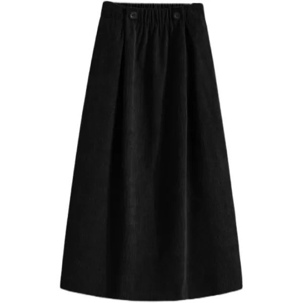 IDEALSANXUN Womens Corduroy Pleated Midi Skirt Casual Elastic High Waisted A Line Flared Fall Winter SkirtBlack