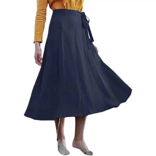 IDEALSANXUN Womens Cotton Linen Midi Skirt High Waisted A Line Fairy Beach Flowy Long SkirtBlue