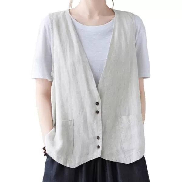 IDEALSANXUN Womens Cotton Linen Vest Casual Sleeveless Blazer Cardigans Lightweight Jacket Waistcoat2 Light Grey