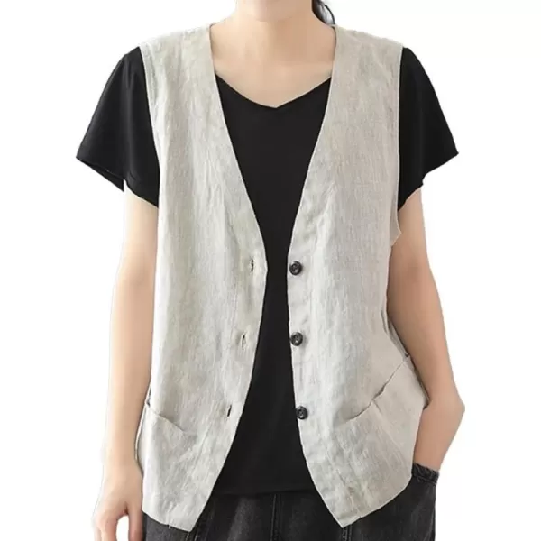 IDEALSANXUN Womens Cotton Linen Vest Casual Sleeveless Blazer Cardigans Lightweight Jacket WaistcoatBeige