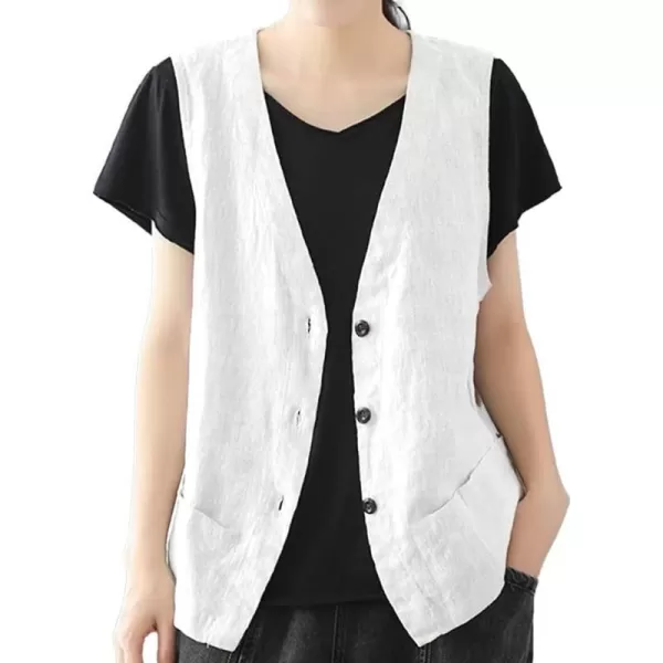 IDEALSANXUN Womens Cotton Linen Vest Casual Sleeveless Blazer Cardigans Lightweight Jacket WaistcoatWhite New