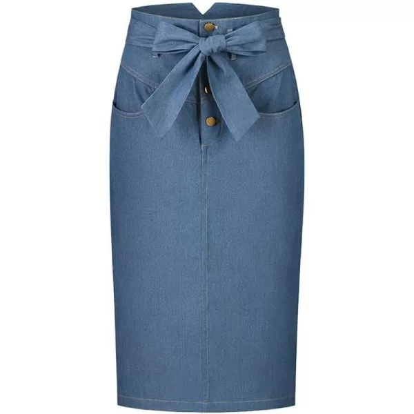 IDEALSANXUN Womens Denim Pencil Skirts High Waist Bowknot Aline Sexy Bodycon Jean SkirtLight Blue