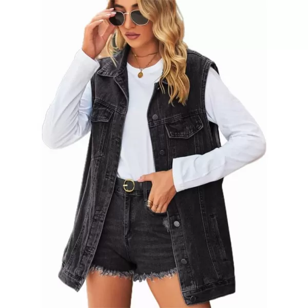 IDEALSANXUN Womens Denim Vest Casual Button Down Sleeveless Jean JacketBlack