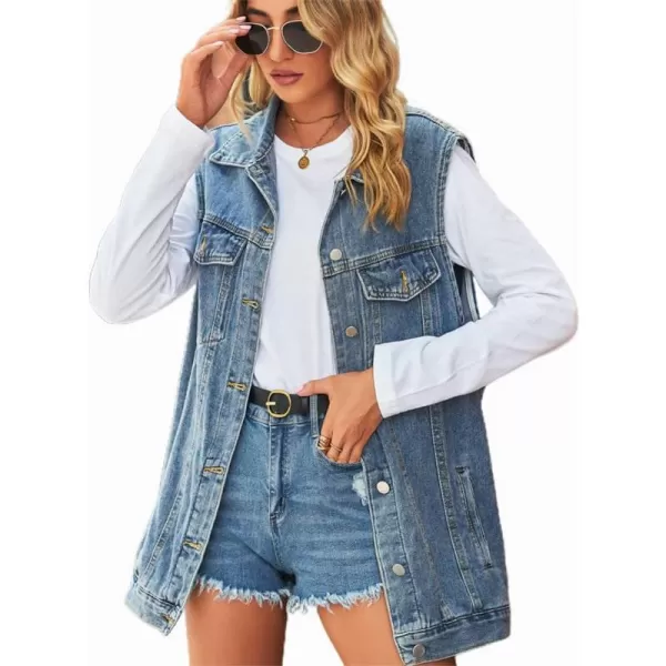 IDEALSANXUN Womens Denim Vest Casual Button Down Sleeveless Jean JacketBlue