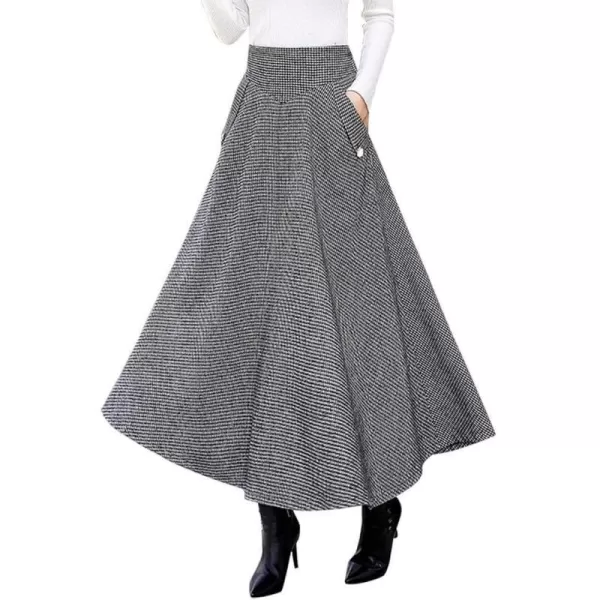 IDEALSANXUN Womens FallWinter High Waist Plaid Slim Aline Long SkirtBlackampwhite