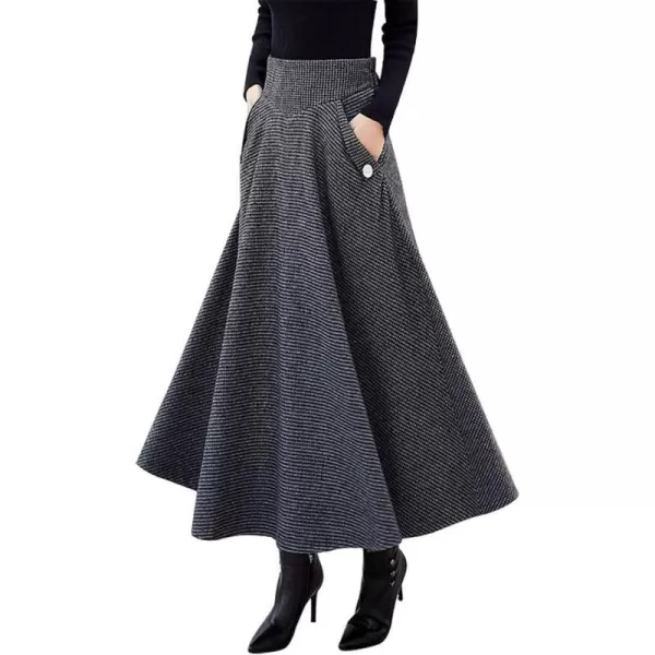 IDEALSANXUN Womens FallWinter High Waist Plaid Slim Aline Long SkirtDark Grey