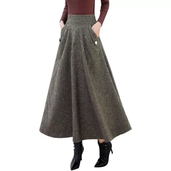 IDEALSANXUN Womens FallWinter High Waist Plaid Slim Aline Long SkirtKhaki