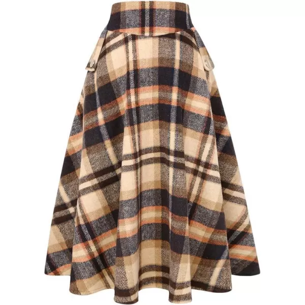 IDEALSANXUN Womens FallWinter High Waist Plaid Slim Aline Long SkirtPlaid Brown