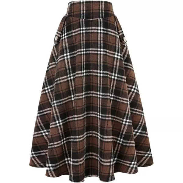 IDEALSANXUN Womens FallWinter High Waist Plaid Slim Aline Long SkirtPlaid Coffee