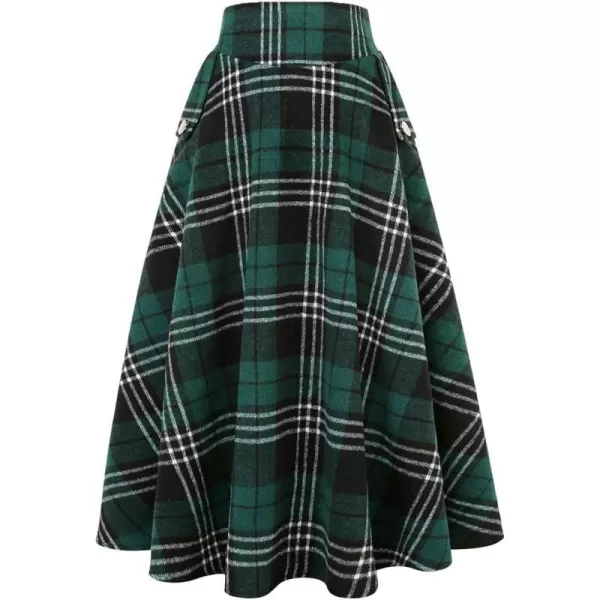 IDEALSANXUN Womens FallWinter High Waist Plaid Slim Aline Long SkirtPlaid Green 01