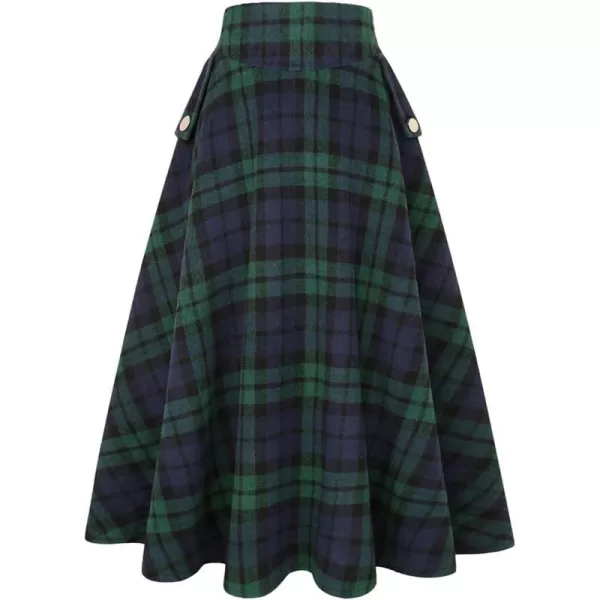 IDEALSANXUN Womens FallWinter High Waist Plaid Slim Aline Long SkirtPlaid Green