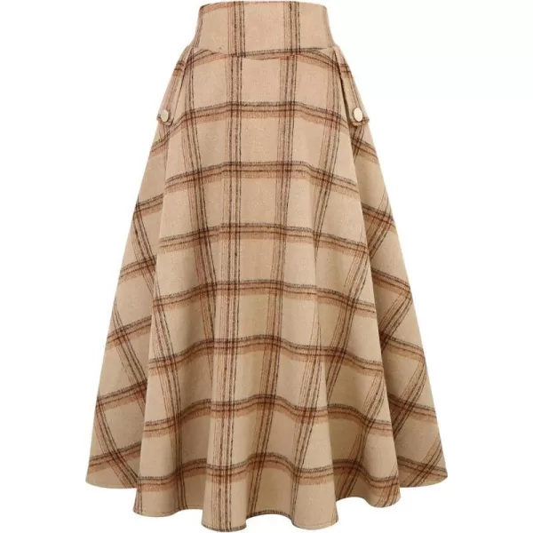 IDEALSANXUN Womens FallWinter High Waist Plaid Slim Aline Long SkirtPlaid Khaki