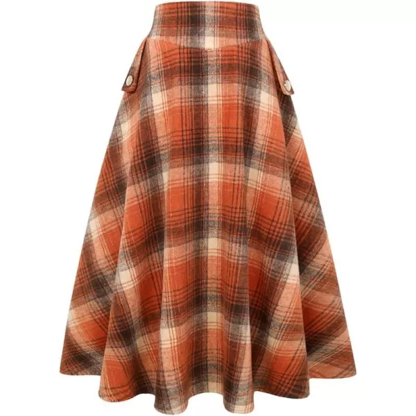 IDEALSANXUN Womens FallWinter High Waist Plaid Slim Aline Long SkirtPlaid Orange