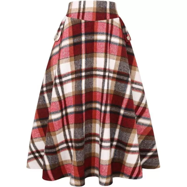 IDEALSANXUN Womens FallWinter High Waist Plaid Slim Aline Long SkirtPlaid Wine