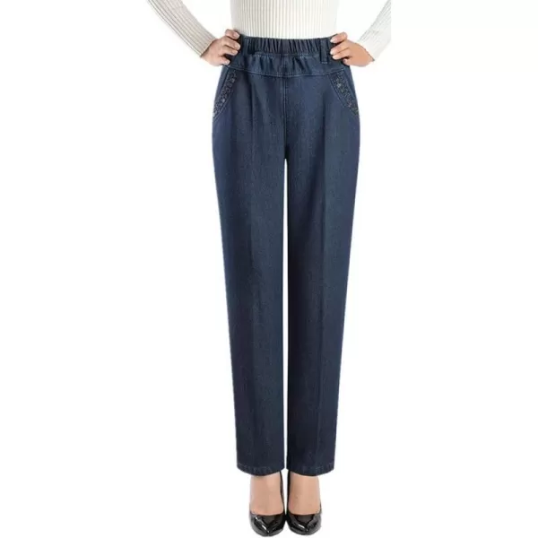 IDEALSANXUN Womens Fleece Lined Jeans Retro Elastic Waist Denim PantsRetro Blue