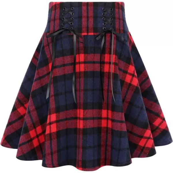 IDEALSANXUN Womens High Waist Lace Up Aline Pleated Wool Gothic Mini Plaid SkirtsRed