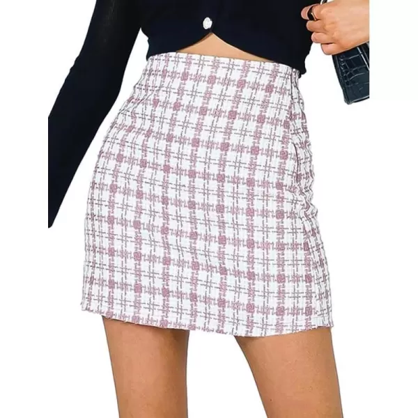 IDEALSANXUN Womens High Waist Slim Fit Aline Plaid Mini SkirtsPink