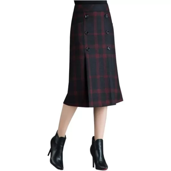 IDEALSANXUN Womens High Waist Straight Wool Skirt Winter Fall Warm Midi SkirtRed