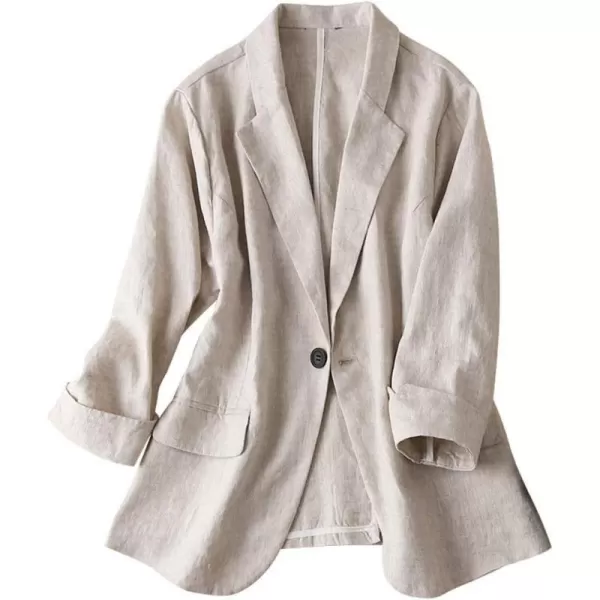 IDEALSANXUN Womens Linen Blazer Notch Lapel One Button Suit Coat JacketsBeige Blazer