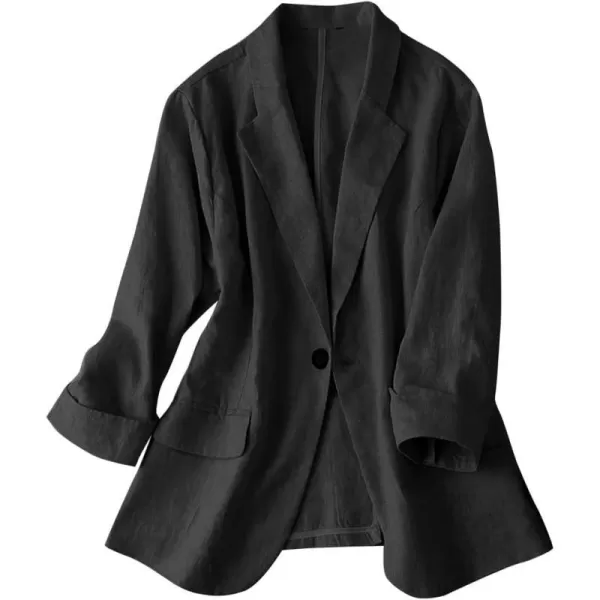 IDEALSANXUN Womens Linen Blazer Notch Lapel One Button Suit Coat JacketsBlack Blazer