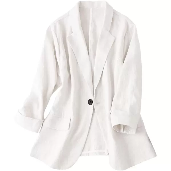 IDEALSANXUN Womens Linen Blazer Notch Lapel One Button Suit Coat JacketsWhite Blazer