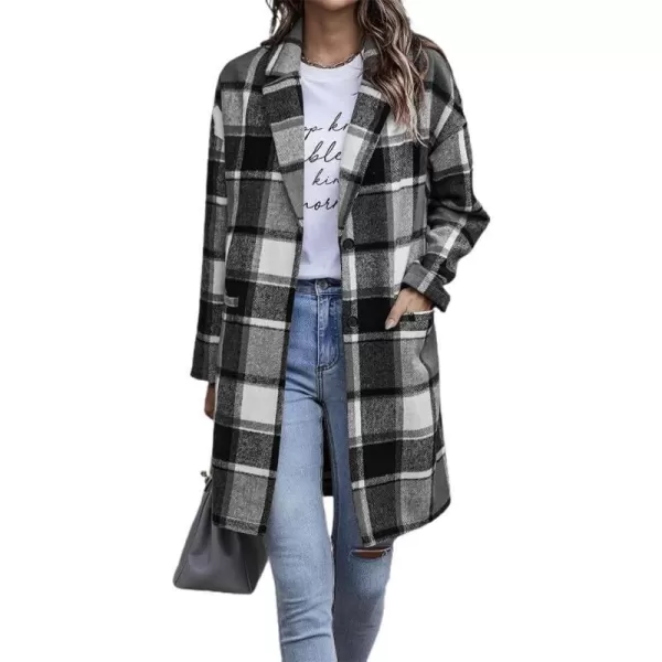 IDEALSANXUN Womens Long Plaid Wool Blazer Single Breasted Flannel Trench Coat JacketsGrey