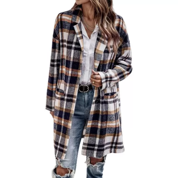 IDEALSANXUN Womens Long Plaid Wool Blazer Single Breasted Flannel Trench Coat JacketsKhaki