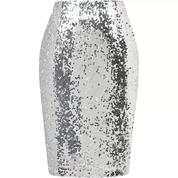 IDEALSANXUN Womens Midi Sequin Skirts with Back SlitSilver