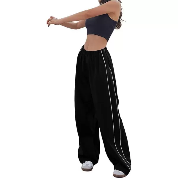 IDEALSANXUN Womens Parachute Pants Wide Leg Baggy Track PantsBlack