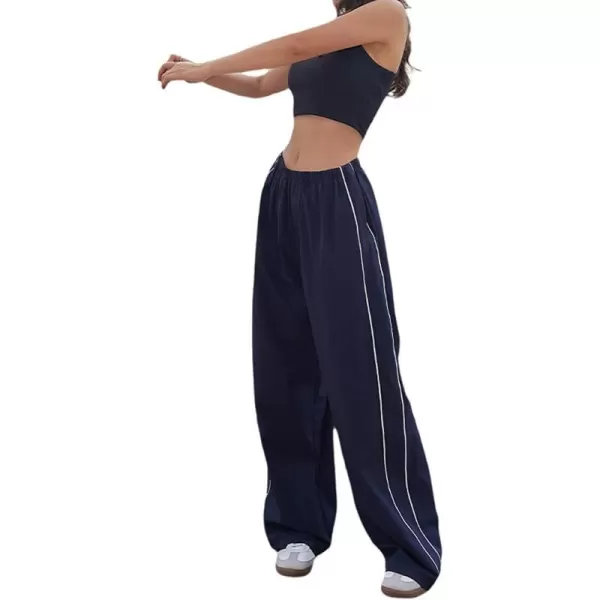 IDEALSANXUN Womens Parachute Pants Wide Leg Baggy Track PantsNavy