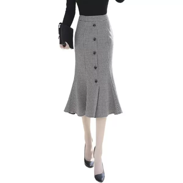 IDEALSANXUN Womens Plaid Pencil Midi Skirt High Waisted Stretch Ruffled Bodycon Mermaid SkirtWhite