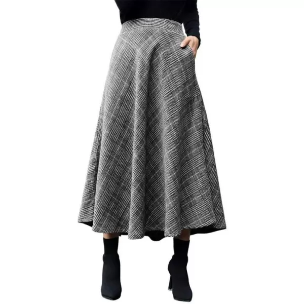 IDEALSANXUN Womens Plaid Wool Skirts Elastic Waist ALine Pleated Tartan Long SkirtsBlackampwhite