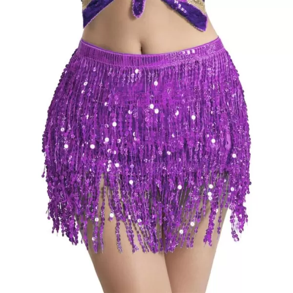 IDEALSANXUN Womens Sequin Skirts Tassel Sparkly Wrap Belly Dance Hip Skirt Rave OutfitsPurple