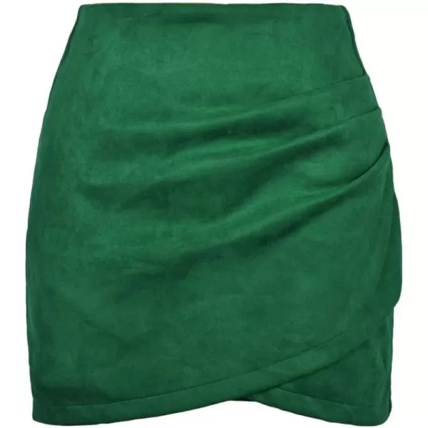 IDEALSANXUN Womens Suede Mini Skirt High Waisted Ruched Bodycon Pencil Skirt with SlitGreen