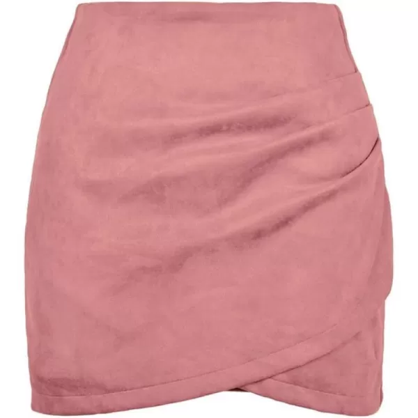 IDEALSANXUN Womens Suede Mini Skirt High Waisted Ruched Bodycon Pencil Skirt with SlitPink