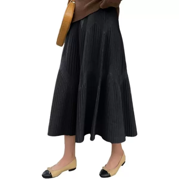 IDEALSANXUN Womens Sweater Knit Midi Skirt Fall Winter High Waisted ALine SkirtBlack