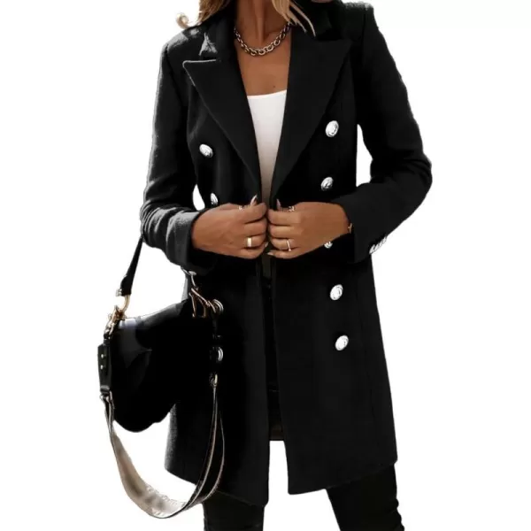 IDEALSANXUN Womens Wool Coat Double Breasted Mid Length Fall Winter Peacoat Trench Coat Jackets 2023Black