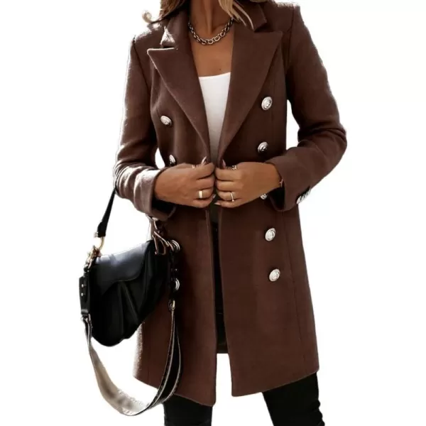 IDEALSANXUN Womens Wool Coat Double Breasted Mid Length Fall Winter Peacoat Trench Coat Jackets 2023Brown