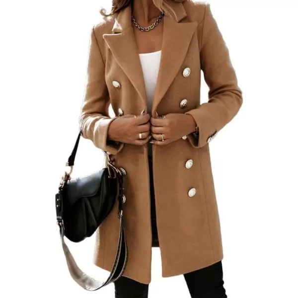 IDEALSANXUN Womens Wool Coat Double Breasted Mid Length Fall Winter Peacoat Trench Coat Jackets 2023Khaki
