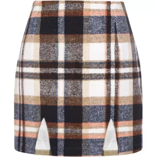 IDEALSANXUN Womens Wool Plaid Mini Skirt Fall Winter Fashion Short Bodycon Pencil Skirt with SlitBrown