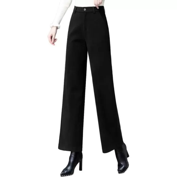 IDEALSANXUN Wool Blend Wide Leg Pants for Women Elastic High Waisted Winter Pants TrousersBlack